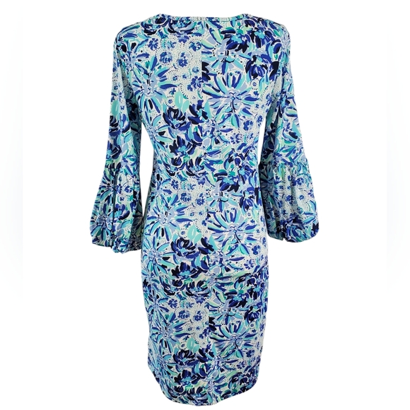 Lilly Pulitzer Carlile Small Blue Iris High Mainten Blouson Sleeve Pima Beach S - Picture 4 of 13